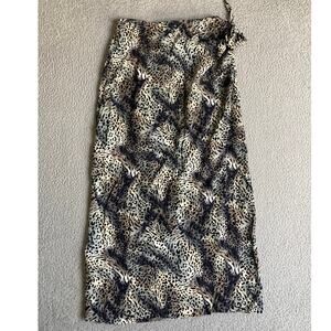 Vintage Ilyse Hart Midi Wrap Skirt 8 Medium Animal Print Flowy Boho Beach Y2K